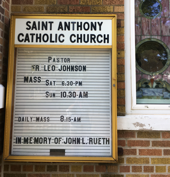 Closeup of the St. Anthony Catholic Church sign