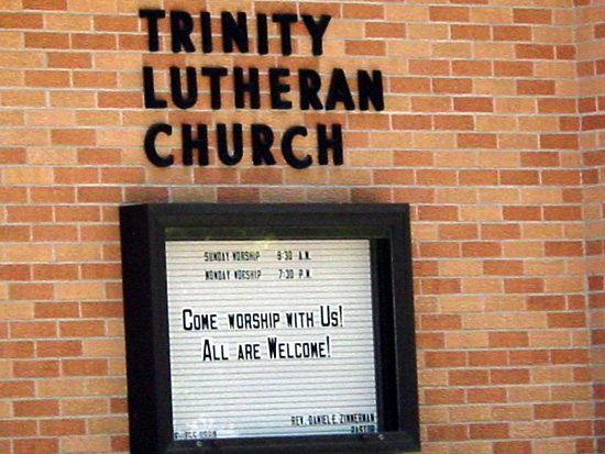 Closeup of the Trinity Lutheran Church sign