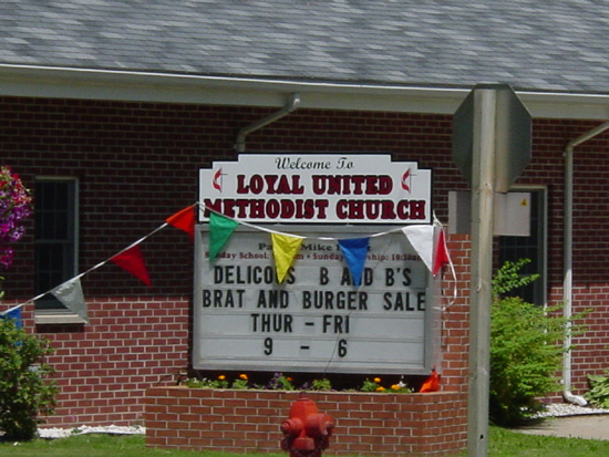 Closeup of the Loyal United Methodist Church sign